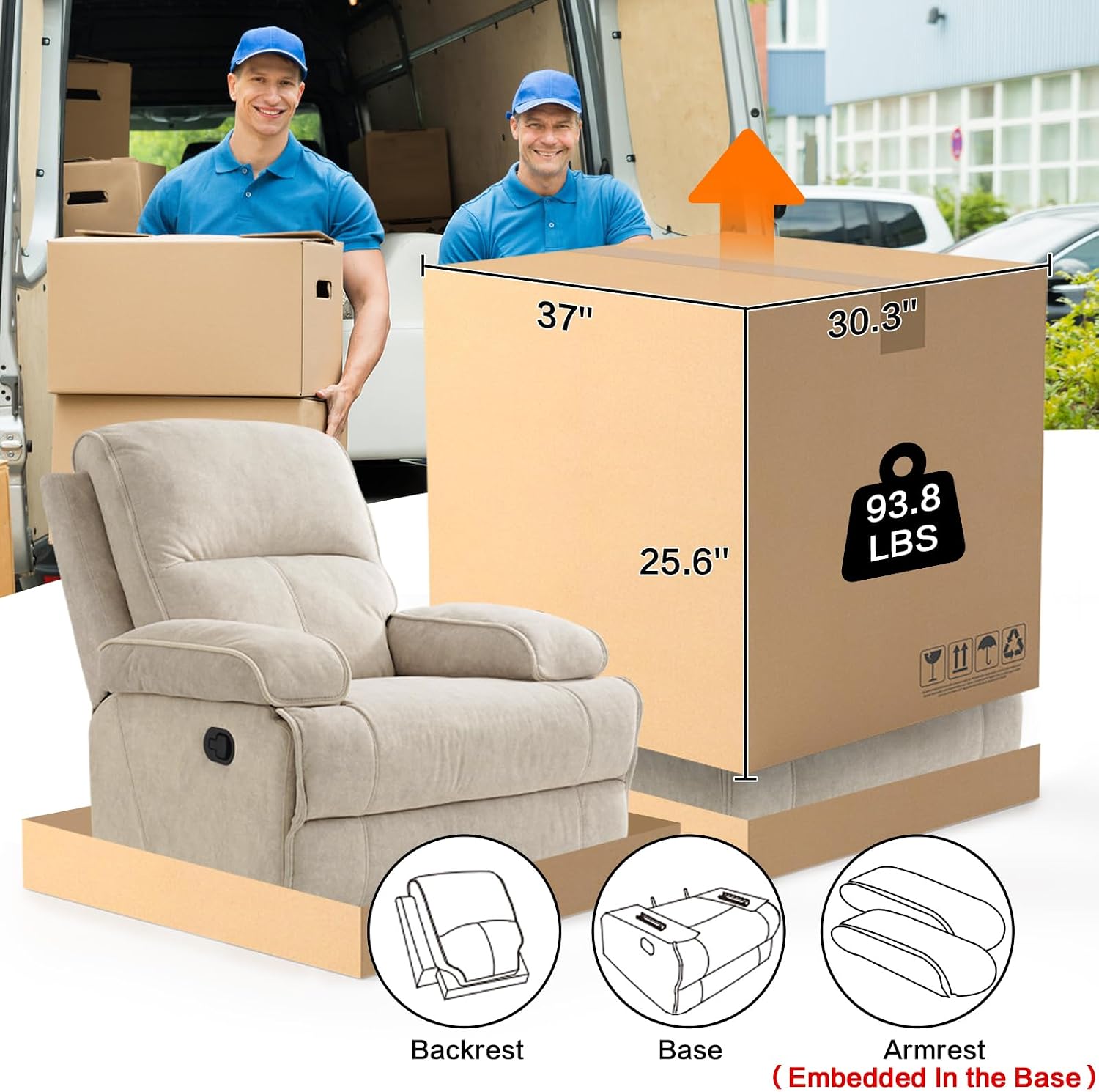 Manual Rocker Recliner Chair for Adults, High Back Glider with Deep Seat, Upholstered Fabric Armchair for Living Room & Nursery, Beige