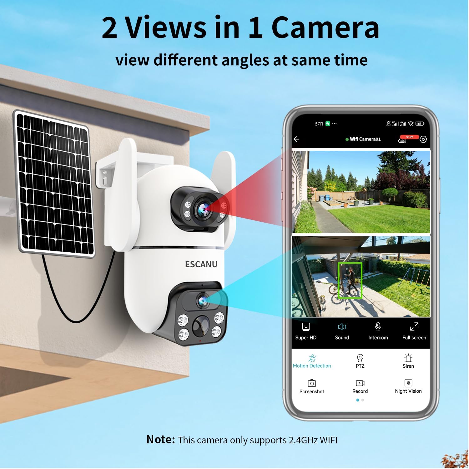 Security Cameras Wireless Outdoor with Dual Lens,Solar Cameras for Home Security with 360° View Pan/Tilt,Night Vision,Waterproof,PIR Alarm,2-Way Audio,SD/Cloud Storage,No Month Fee,2.4GHz WiFi(4 Pack)