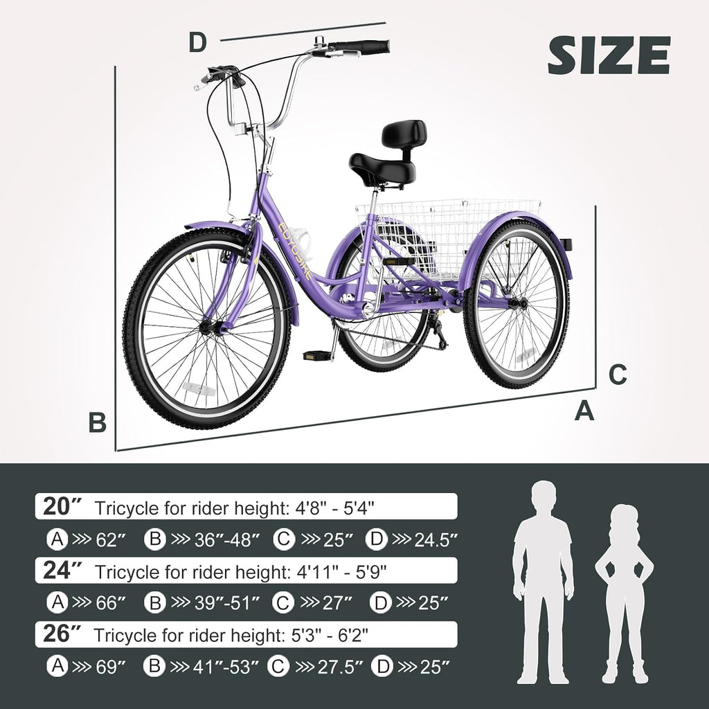 ABORON Adults Tricycle, 3 Wheels Bike for Adult, Tricycle for Adults, Double-Wall Wheel Rims, Tricycle for Women Men Exercise Outdoor Sports