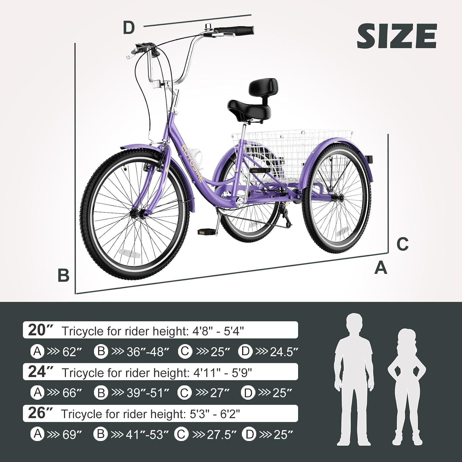 ABORON Adults Tricycle, 3 Wheels Bike for Adult, Tricycle for Adults, Double-Wall Wheel Rims, Tricycle for Women Men Exercise Outdoor Sports