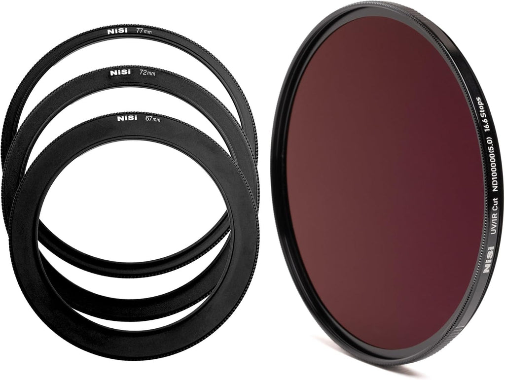 NiSi 67/72/77/82 ND5.0 Bundle - 82mm UV/IR Cut ND100000 (16.6 Stops), Low-Profile Aluminum Step-up Adapter Rings (67-82mm, 72-82mm, 77-82mm)