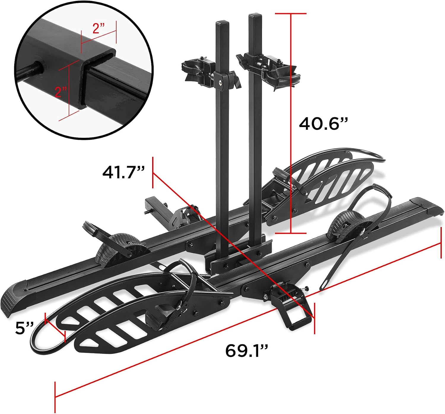Young Electric Hitch Mount 2 EBike Rack, 200 lbs Capacity Electric Bike Carrier Foldable Platform Mount, Up to 5-inch Fat Tire Bicycle for 2'' Receiver Cars Trucks SUVs Minivans RV, Trailer