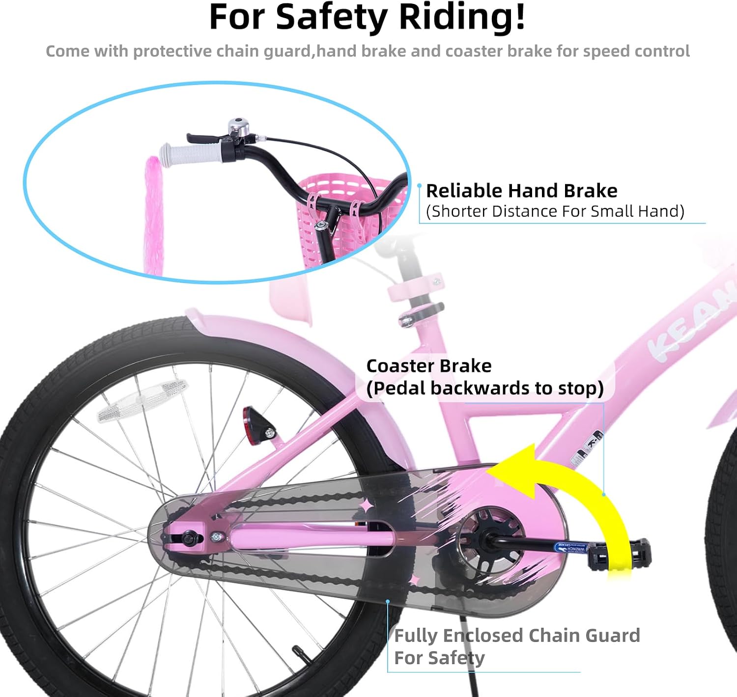 KEANO Zinnia 20 Inch Kids Bike for Girls Ages 7-10 Years, 20 Inch Girls' Bikes with Kickstand, Streamers, Basket and Doll Seat, Children Bicycles Pink
