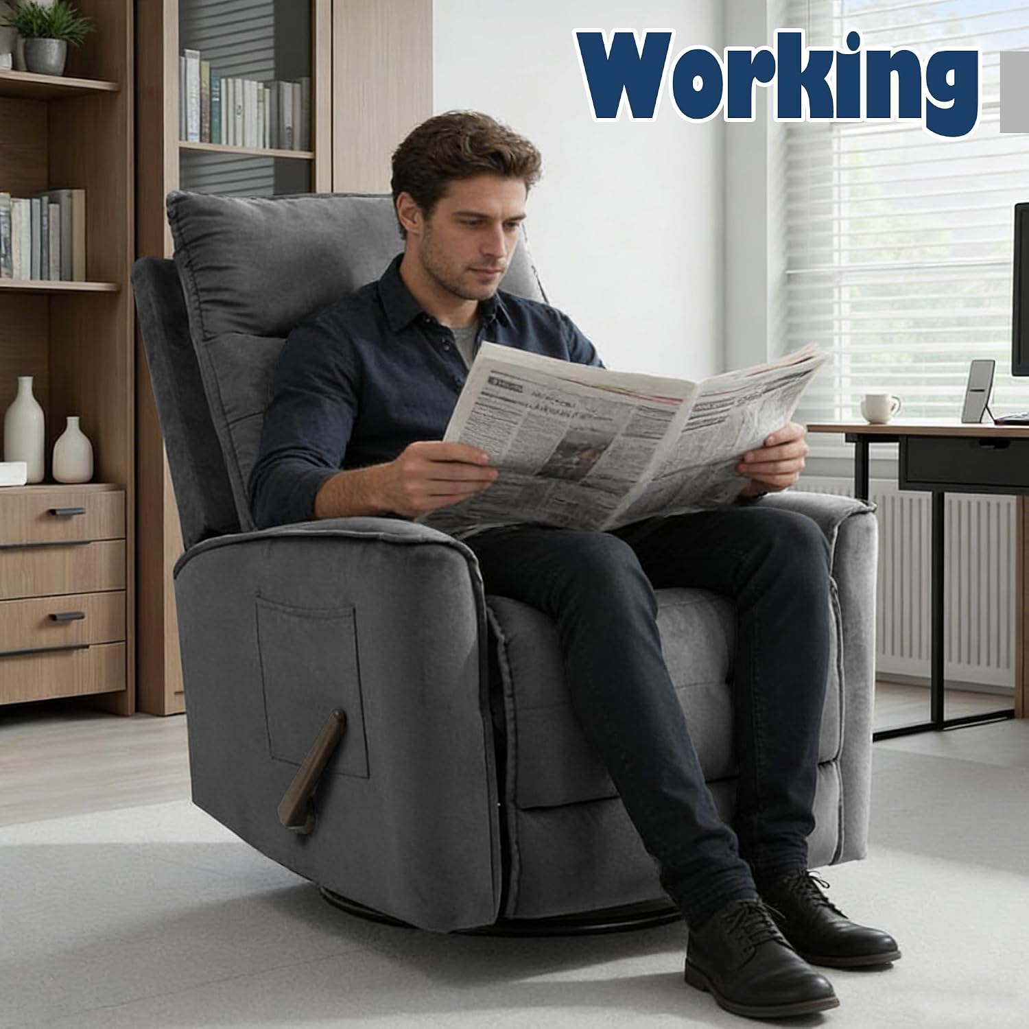 Manual Rocker Recliner Chair Nursery Glider Chair for Adult with High Back&Deep Seat Swivel Rocking Recliner Chair for Living Room Bedroom RV Nursing Grey