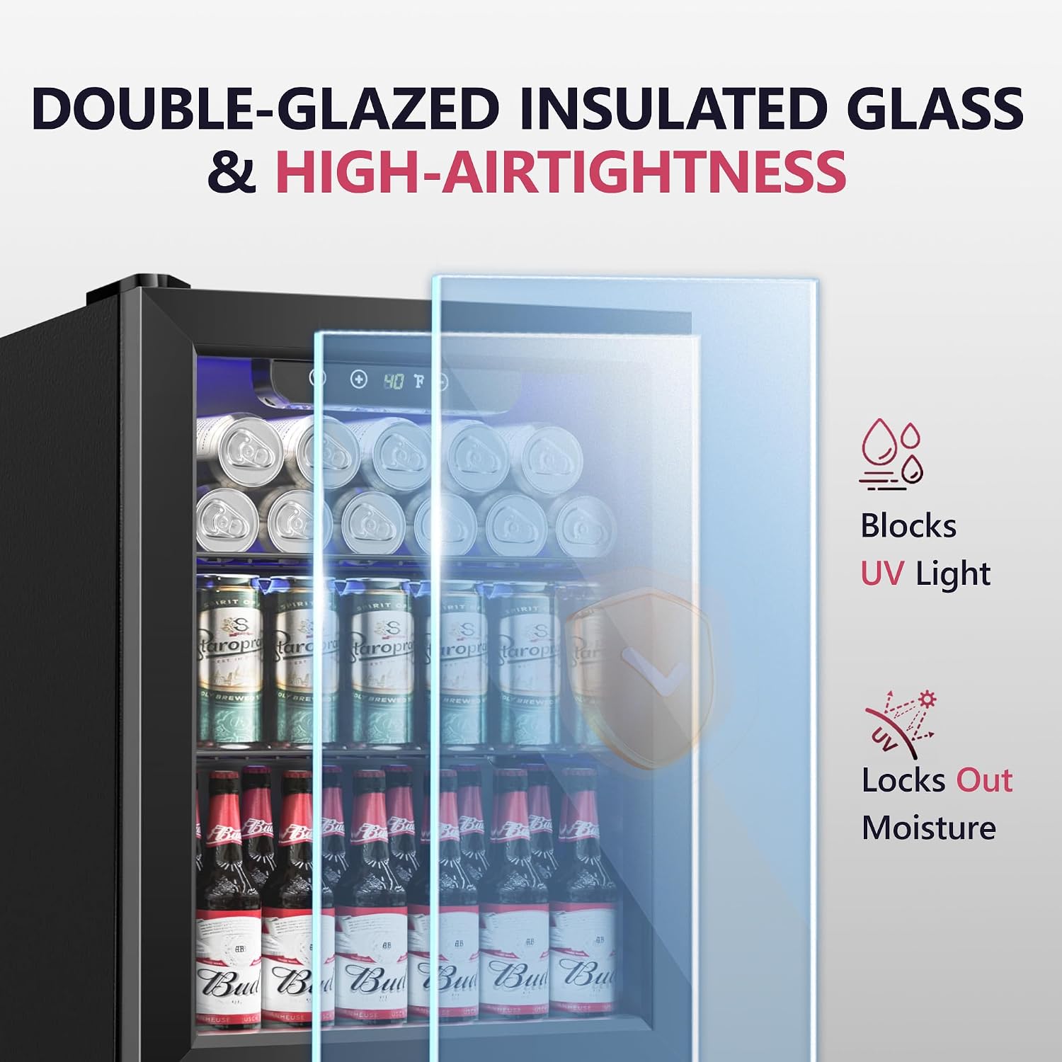Icyglee Beverage Refrigerator Cooler, 16 Bottle 68 Can Mini Fridge with Glass Door, Wine Beer Freestanding Drink Fridge, Digital Temperature Control & Adjustable Shelves for Home Office, 1.7 cu.ft