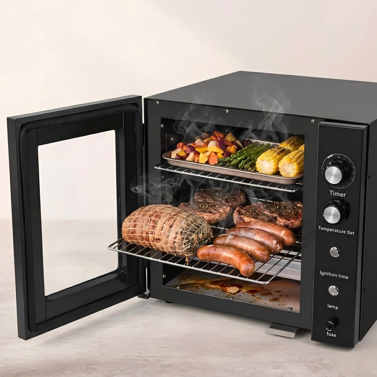 CLIVIA Indoor Pellet Smoker, Electric Indoor Smoker, Countertop 2 Layers BBQ Grill 10L Smoker Oven for Meat, Sausage, Jerky, Beef, Adjustable 86-230°F