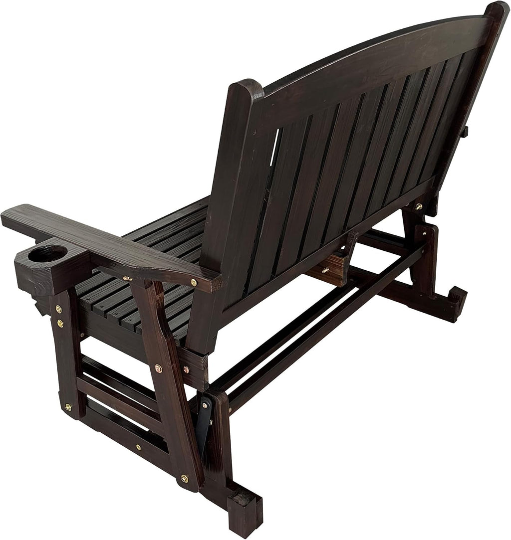 Fortune Candy Wooden Patio Glider for One Person, with High Back and Deep Contoured Seat, Solid Fir Wood, Heavy Duty 600 LBS (Deep Brown, 2-Seater)