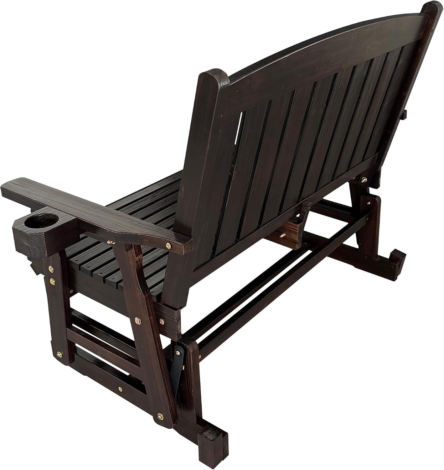Fortune Candy Wooden Patio Glider for One Person, with High Back and Deep Contoured Seat, Solid Fir Wood, Heavy Duty 600 LBS (Deep Brown, 2-Seater)