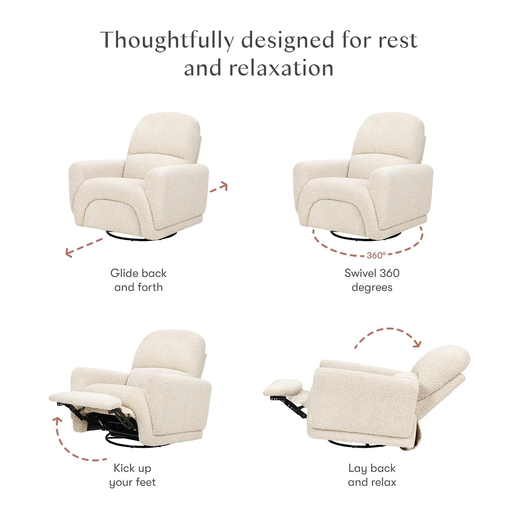 Babyletto Rainbow Recliner and Swivel Glider in Almond Teddy Loop, Greenguard Gold Certified and CertiPUR-US® Certified