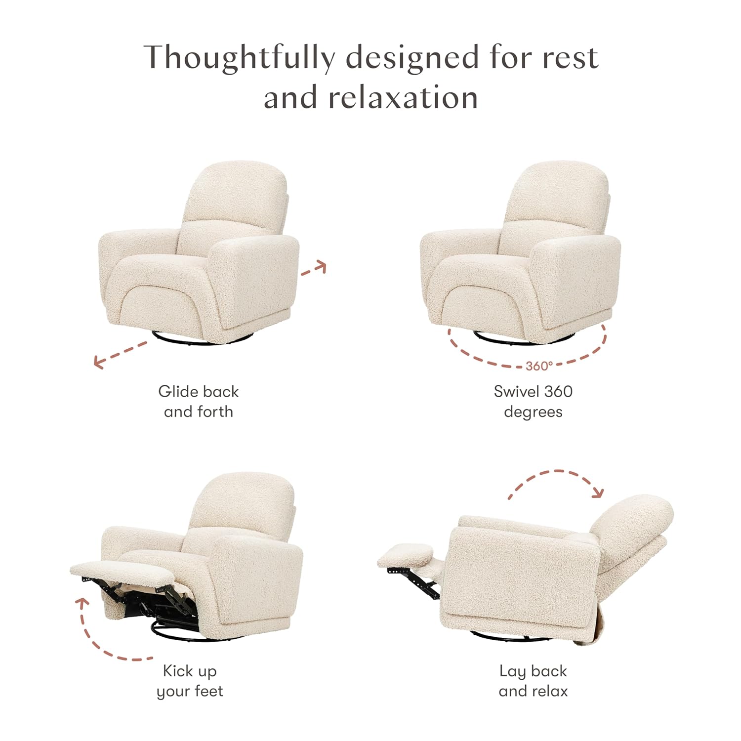 Babyletto Rainbow Recliner and Swivel Glider in Almond Teddy Loop, Greenguard Gold Certified and CertiPUR-US® Certified