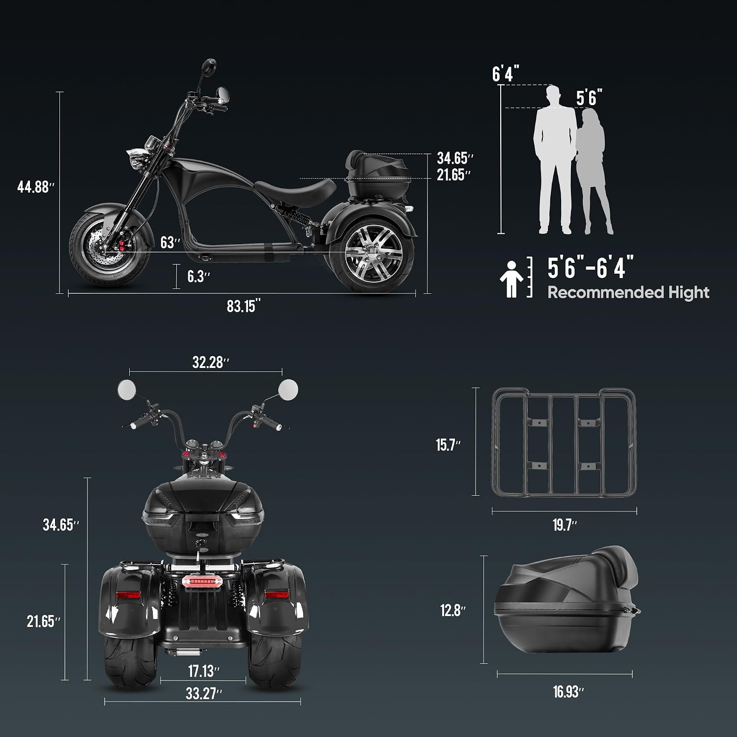 eAhora M1P 2000W Electric Tricycle for Adults & Seniors, 60V 30Ah Battery 26MPH 3-Wheel Electric Trike, 55 Miles Range Mobility Scooter with Storage Box, Hydraulic Disc Brakes, 5A Smart Charger