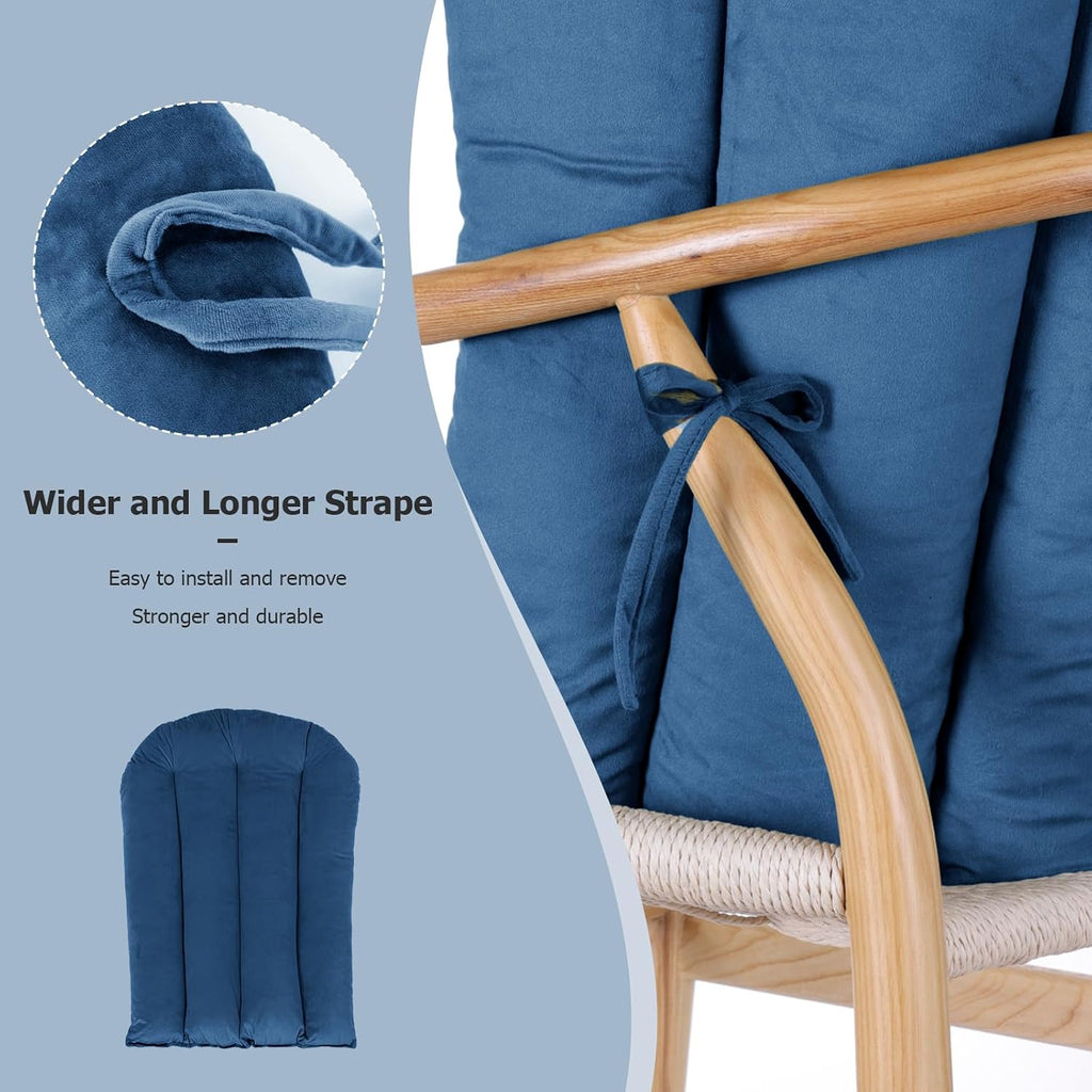 Lucky Monet 5PCS Velvet Glider Rocker Replacement Cushions, Thickened & Supportive Rocking Chair Cushion Set with 29.5 Inch High Backrest & Storage Pockets, for Indoor Nursery Glider & Ottoman, Blue