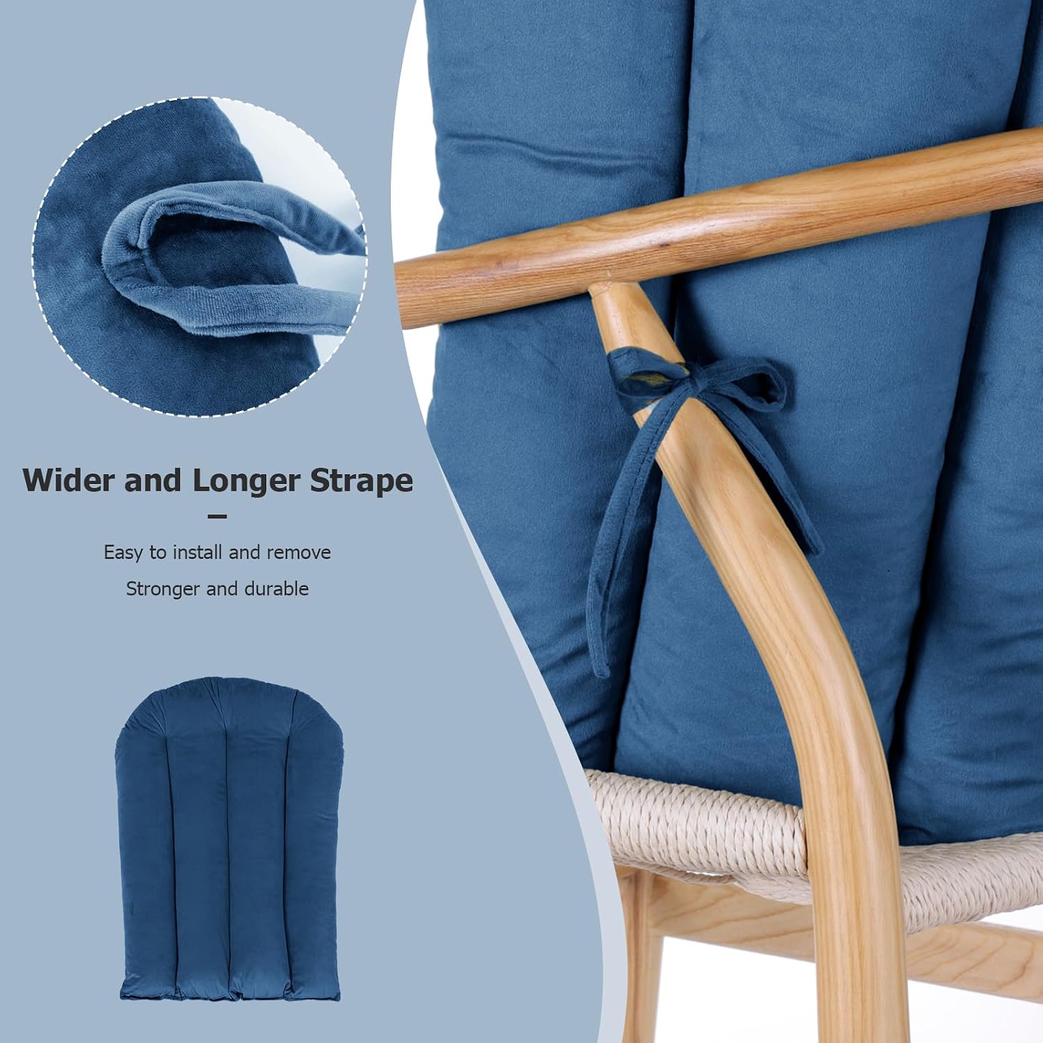 Lucky Monet 5PCS Velvet Glider Rocker Replacement Cushions, Thickened & Supportive Rocking Chair Cushion Set with 29.5 Inch High Backrest & Storage Pockets, for Indoor Nursery Glider & Ottoman, Blue