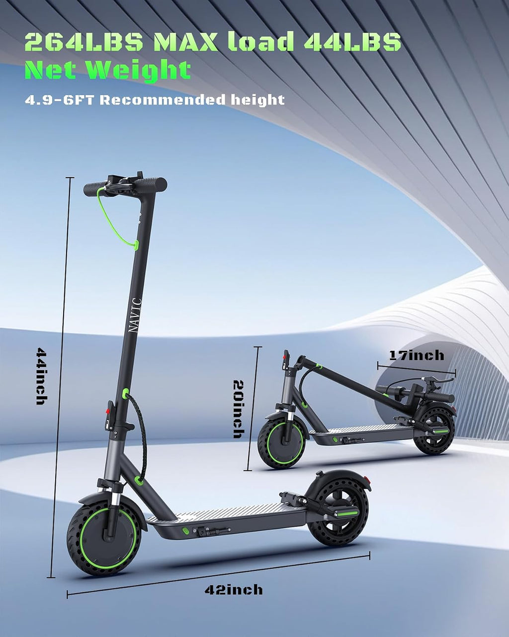 NAVIC Electric Scooter with Dual Suspension, 8.5'/10' Tires, 350W/500W Motor, 19/22 Mph, Max 22/25/27/49Miles Range, Foldable E Scooter for Adults with Braking, App Control