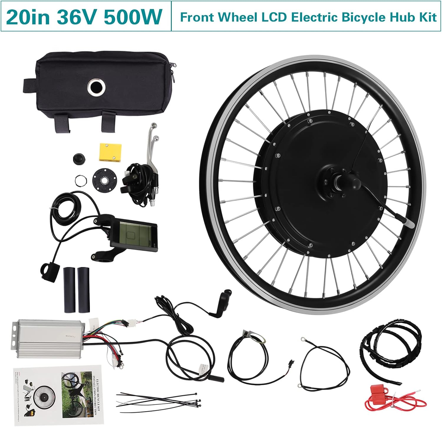 LOYALHEARTDY 700C/20/24/26/ Inch Front Wheel Hub Ebike Conversion Kit, Front Wheel Electric Bicycle Kit Front Wheel Hub Motor with Controller, LCD Display, PAS (No Batteries)
