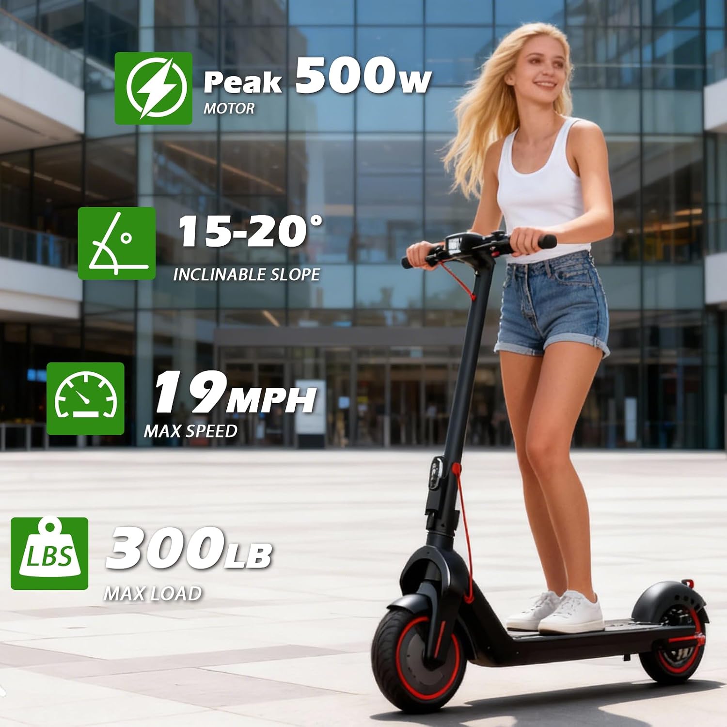 UrbanFish Electric Scooter, 350W/500W, 8.5' Tires, 21 Miles Range, 16/19 Mph, Folding E-Scooter with Dual Braking，APP Control