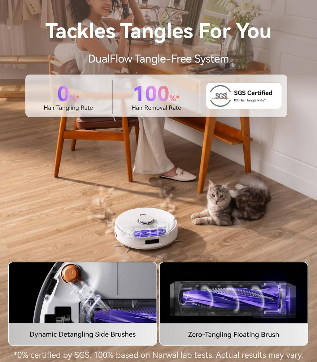 NARWAL Freo Z10 Robot Vacuum and Mop Combo, Tangle Free Robot Mop, 15,000Pa Suction, Adapts to Hard-to-Reach Areas,Self-Emptying,Mop Washing & Drying, Obstacle Avoidance,for Pet Hair & Floor (Renewed)