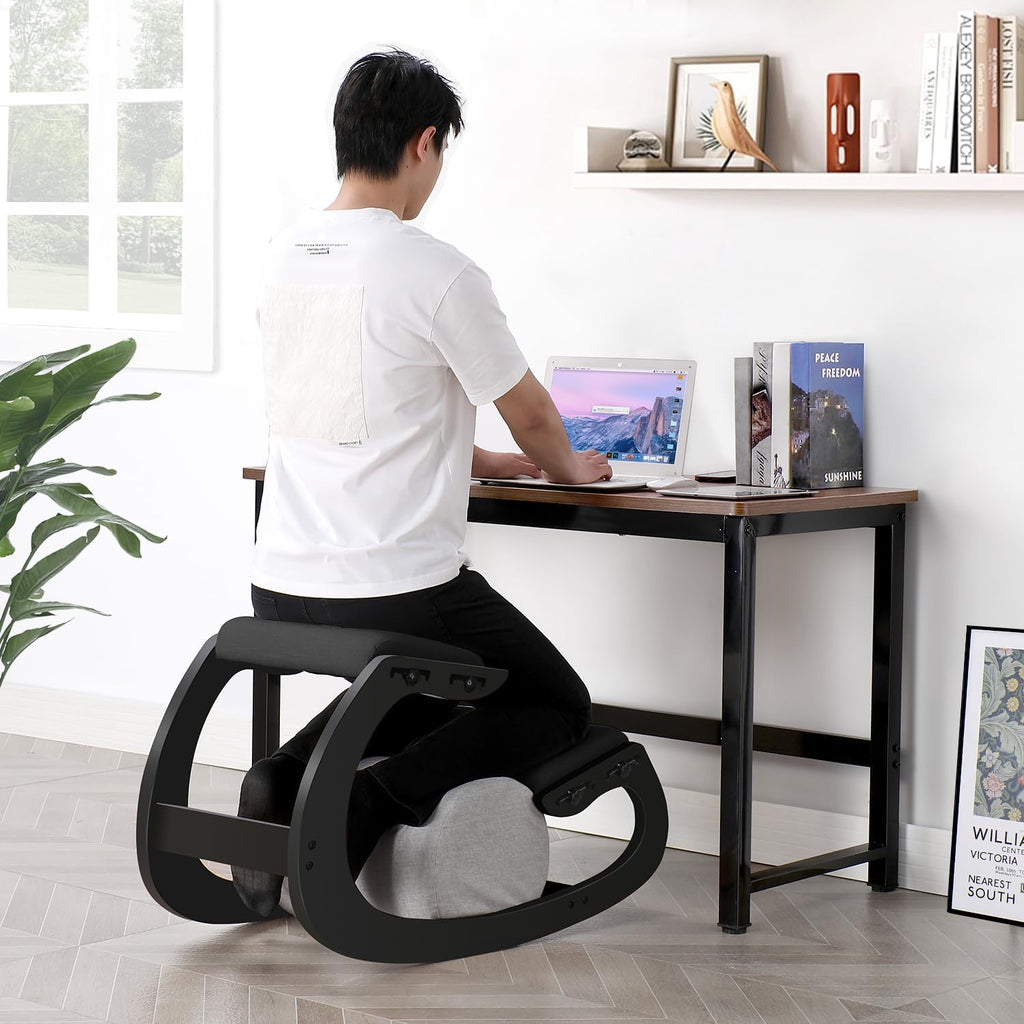 Adjustable Kneeling Chair, Wooden Ergonomic Chair Knee Chair Posture Chair - Improve Your Posture with an Angled Seat for Home,Office (Cylindrical Black)