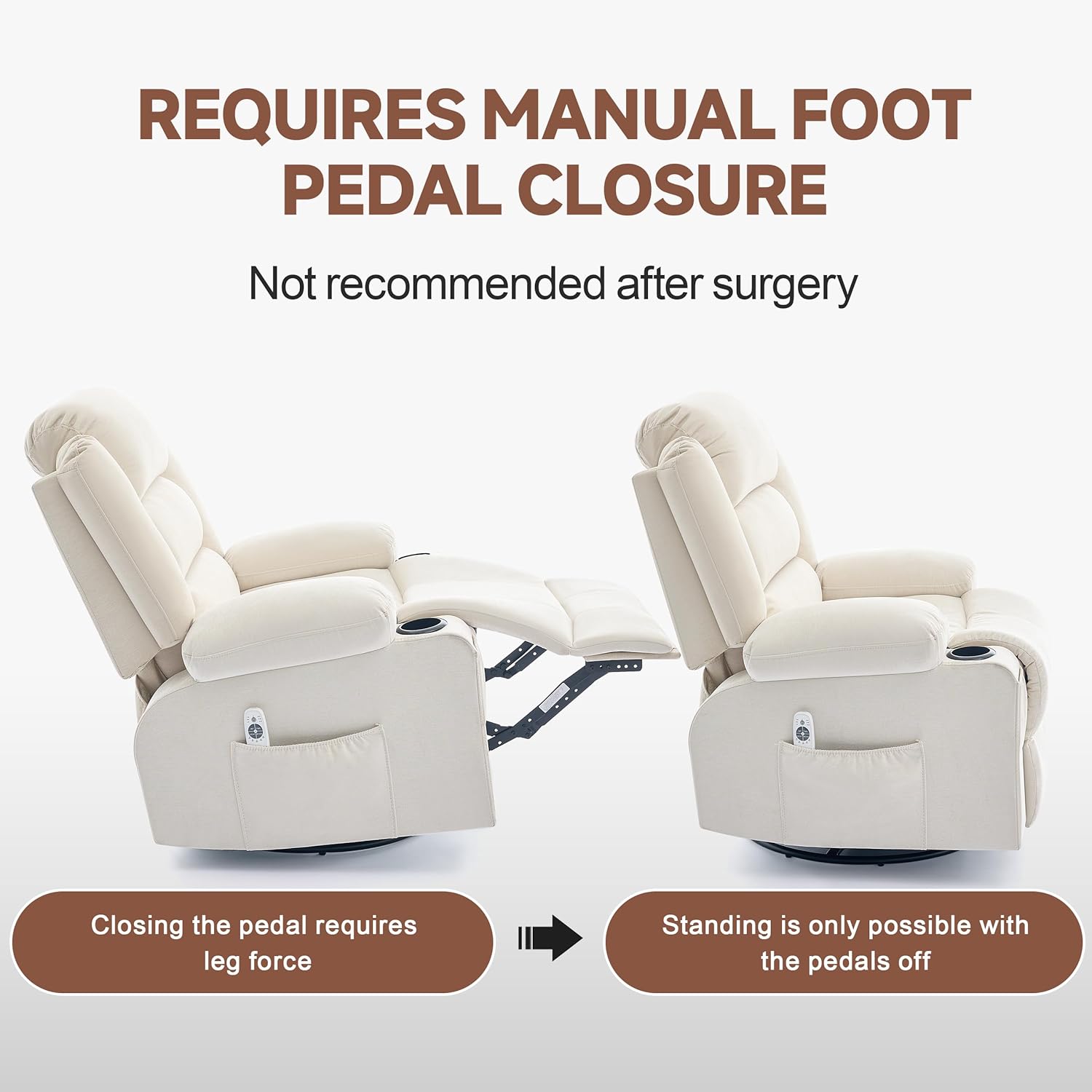 Rocker Recliner Chair with Heat and Massage, 360° Swivel Nursery Rocking Chairs for Adults, Oversized Recliner Single Sofa Seat with Cup Holders, Lazy Boy Recliner Single Sofa (Manual, Beige)