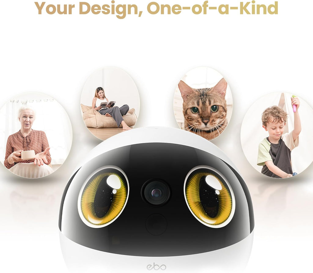 Enabot EBO Air 2S FamilyBot Home Robot Camera: 2.5K Indoor Pet Cam, Movable Robot Camera, 2-Way Video, Auto-Recharge, Long Battery Life, Custom Facial Image, Night Vision