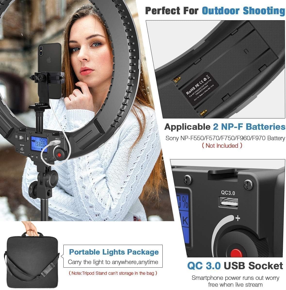 19 inch Ring Light with Remote Controller and Stand iPad Holder,60W Bi-Color with 4 Color Soft Filters for Live Stream/Makeup/YouTube Video/TikTok/Zoom/Photography