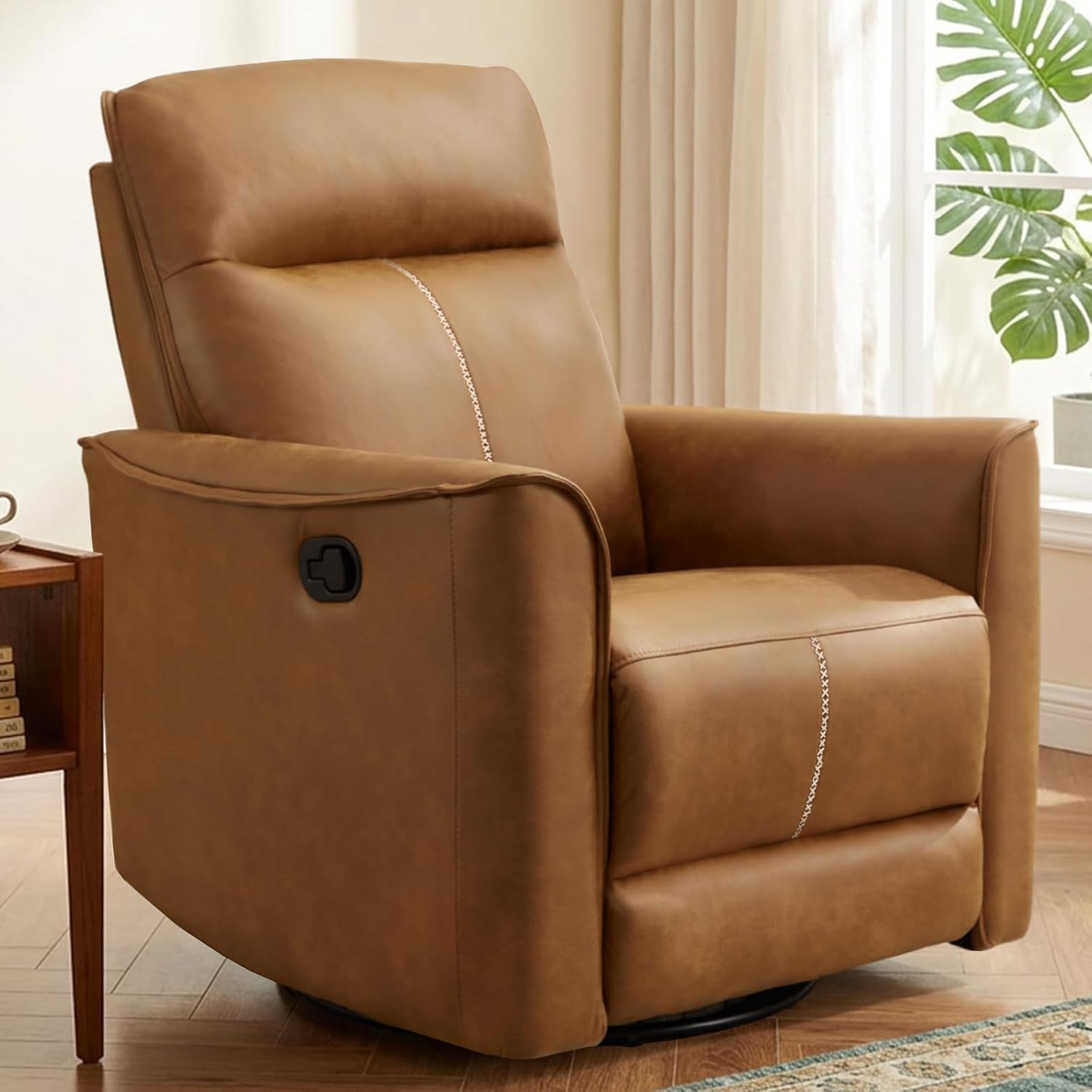 ANJ Manual Swivel Rocker Recliner, Glider Recliners with Padded Armrest and Backrest, Soft Faux Leather Nursery Rocking Recliner Chair Reclining Sofa for Living Room