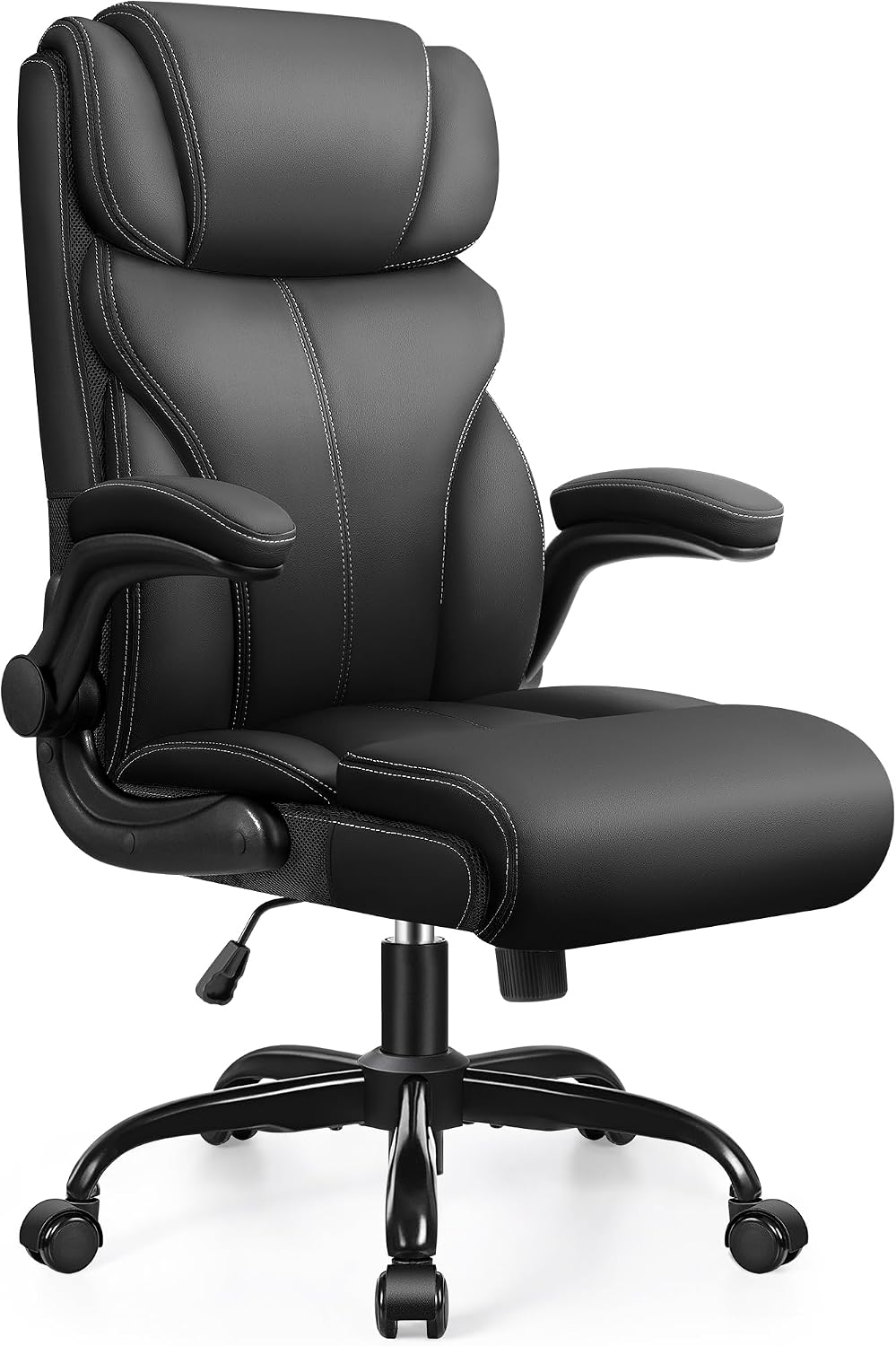 HeroSet Office Chair, Ergonomic Big and Tall Computer Desk Chairs, Executive Breathable Leather Chair with Adjustable Flip-up Armrests, Lumbar Support Swivel PC Chair with Rocking Function