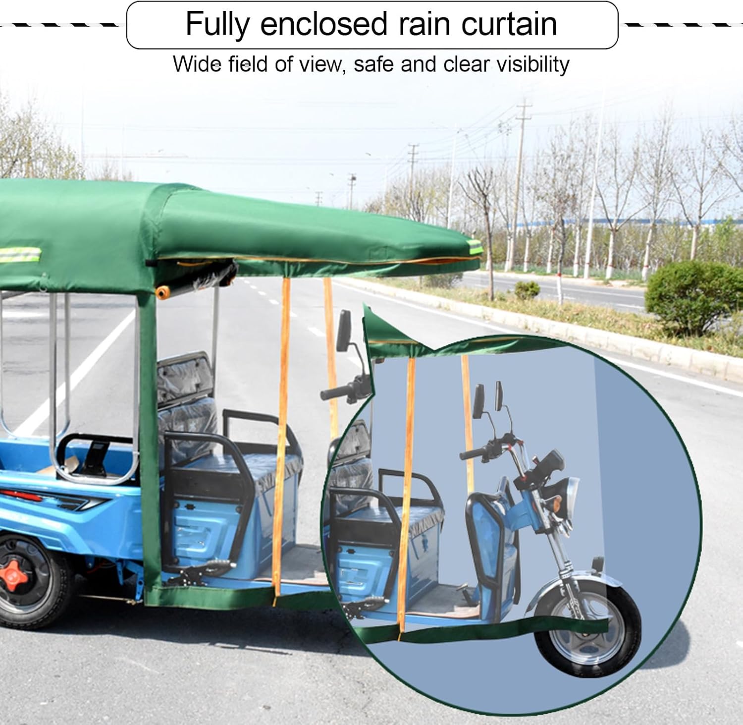 Adult Electric Tricycle Bike Covers, Electric Tricycle Fully Enclosed Awning, Protect 3-Wheel Bike from Rain, Dust, Debris, and Sun(Green 2,90*70cm)