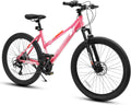 Ecarpat 24 26 Inch Mountain Bike for Girls, 21 Speeds Steel Frame Girls Bike, Front Suspension Teens Sport Bicycle for School Short Trip Camping, Summer Gift for Girls, Pink Purple White Options