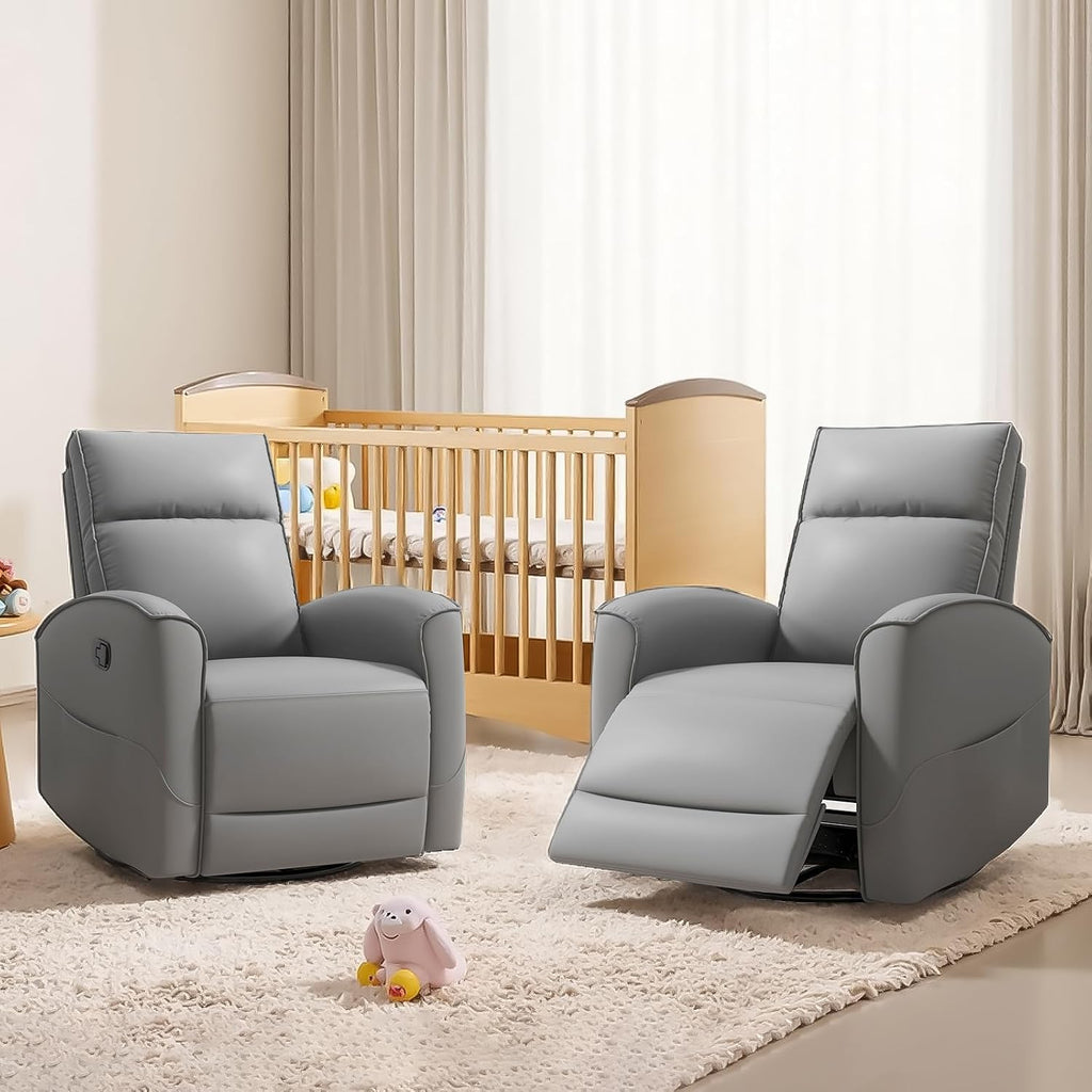 HAOMARKETS Swivel Rocker Recliner Chair, Manual Faux Leather Glider Rocking Recliners for Adults, 360° Swivel Nursery Reclining Sofa with Storage Pocket