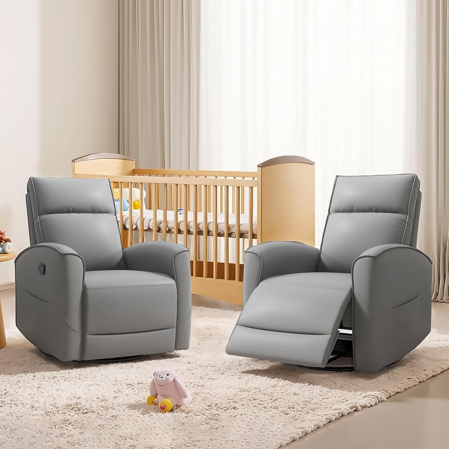 HAOMARKETS Swivel Rocker Recliner Chair, Manual Faux Leather Glider Rocking Recliners for Adults, 360° Swivel Nursery Reclining Sofa with Storage Pocket