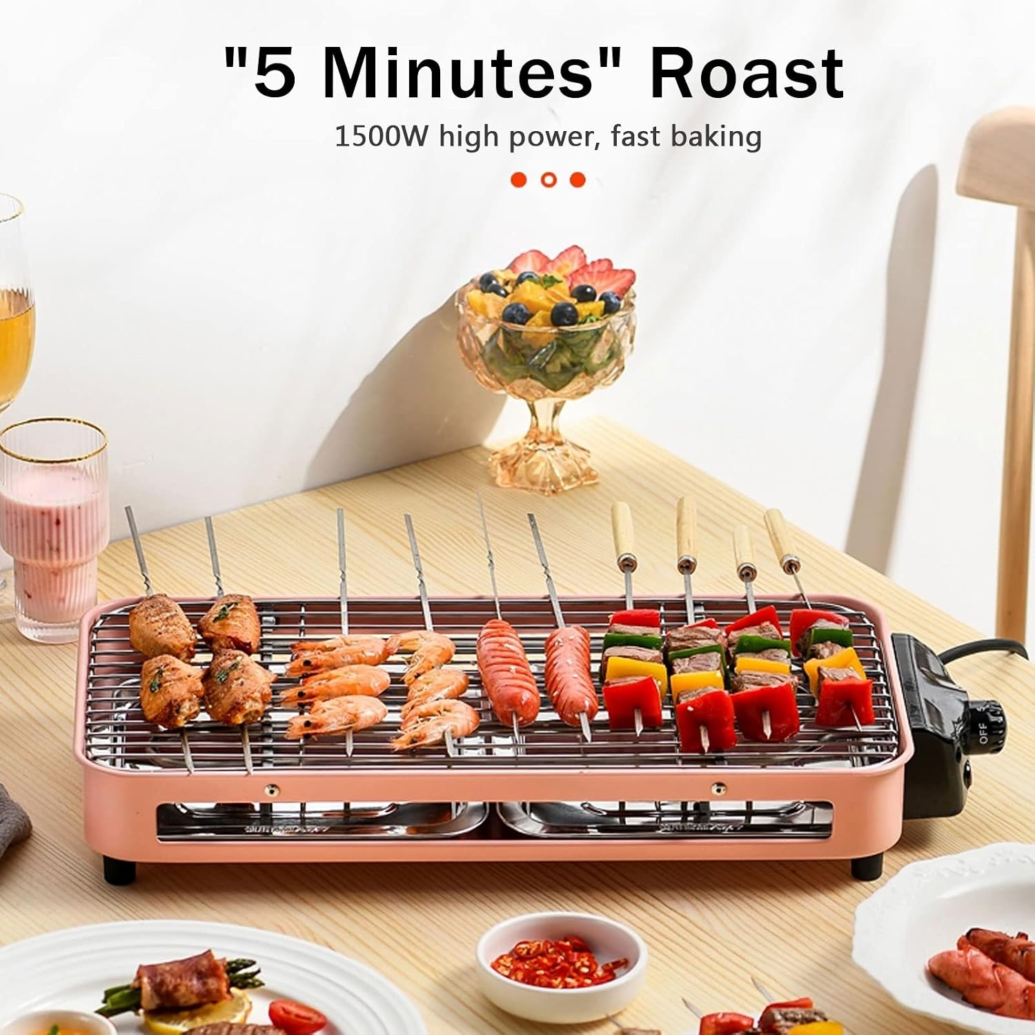 Smokeless Table Grill, Electric BBQ Grill 1500 W for Indoor Outdoor Use, Electric Table Top Griddle, Non-Stick Coating Grill Surface 42.5x20.5 cm, Removable Grease Tray, for Festival Party,Green