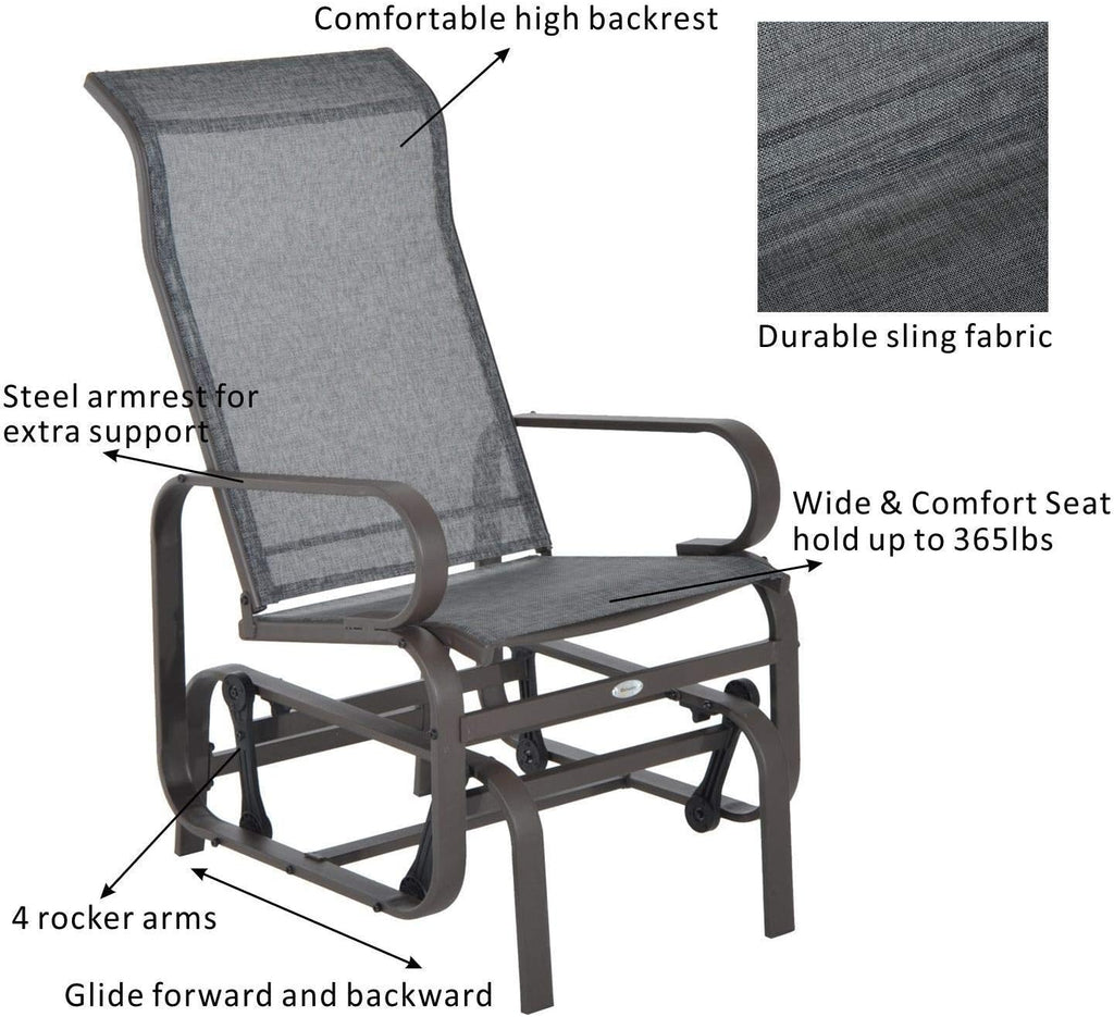 Outsunny Set of 2 Outdoor Patio Glider Rocking Chair Fabric Metal Mesh - Brown