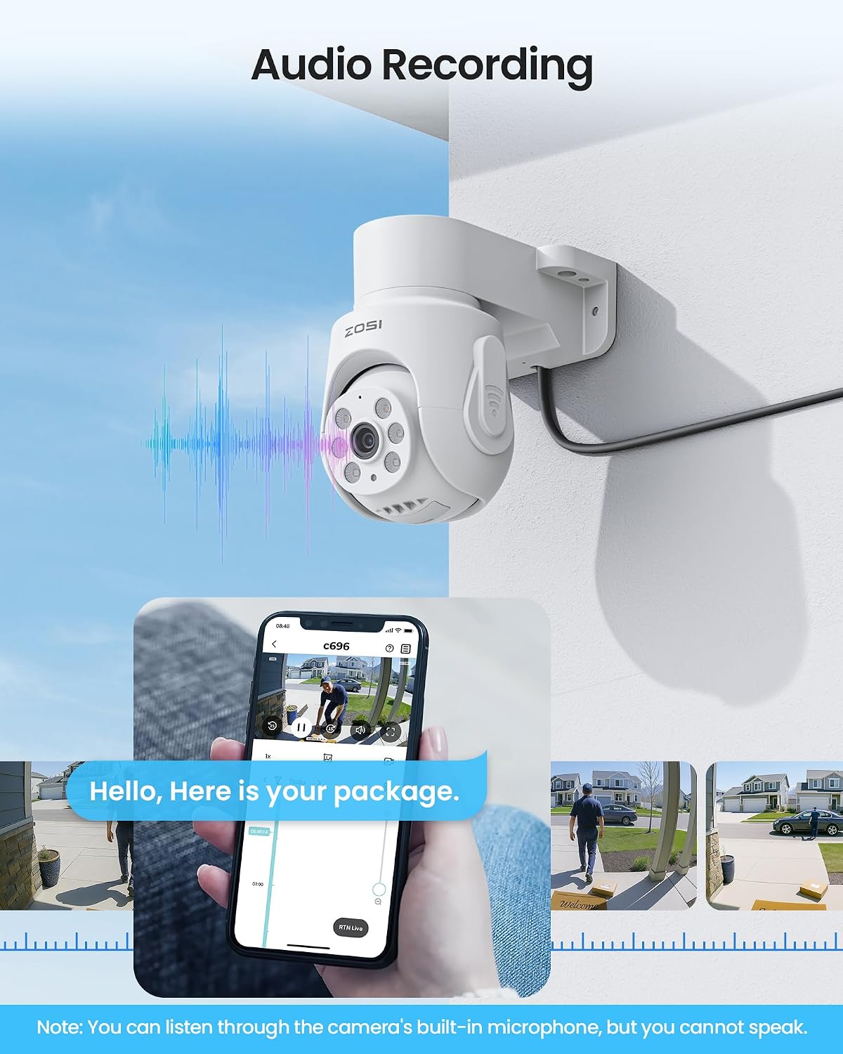 ZOSI 5MP Wired Security Camera System with 4pcs 1080p Pan/Tilt 360°View Indoor Outdoor Camera, AI Human Vehicle Detection, Night Vision, Audio Recording, Remote Access (No HDD)
