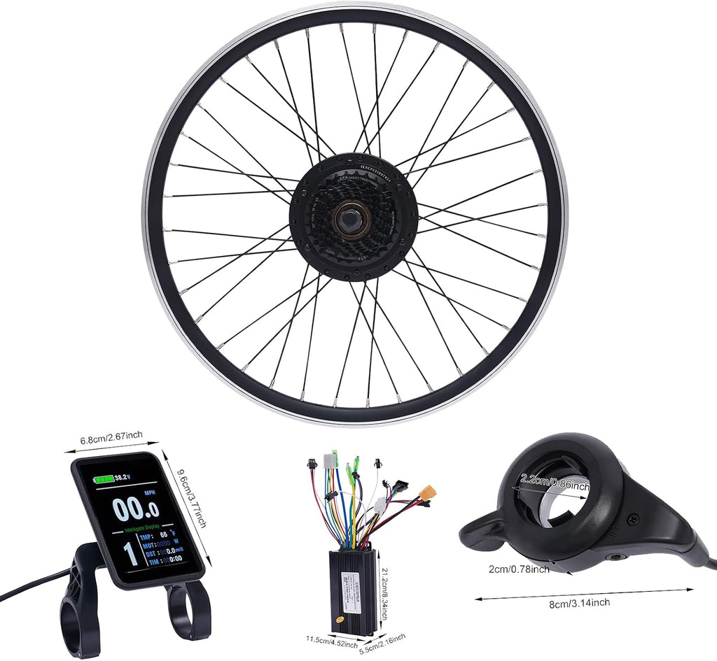 24' Electric Bike Conversion Kit, 36V 500W Rear Wheel E-Bike Conversion Kit,Powerful Motor E-Bike Conversion Kit Dual Mode Controller W/LCD Display Twist Throttle PAS Ebike Wheel Kit