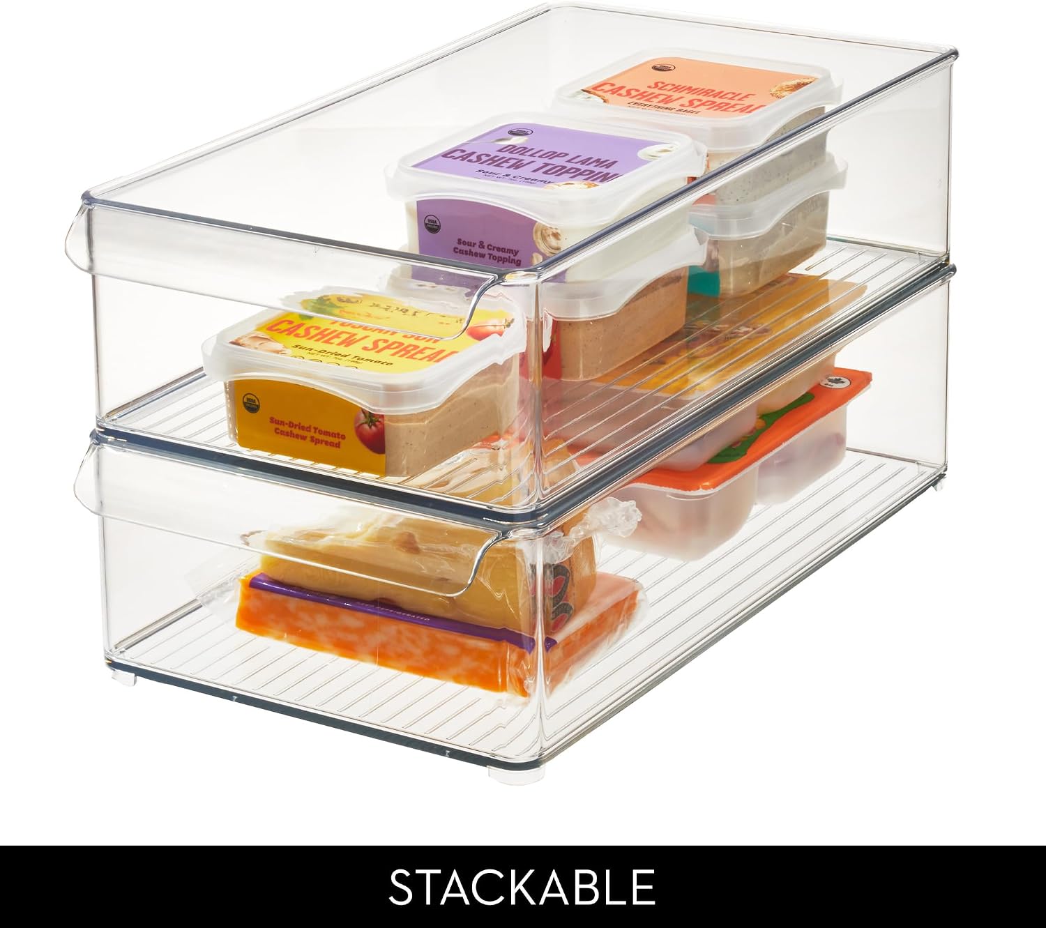 iDesign Large Stackable Fridge or Freezer Bin with Front Handle - Set of 6 - Clear - Made in USA