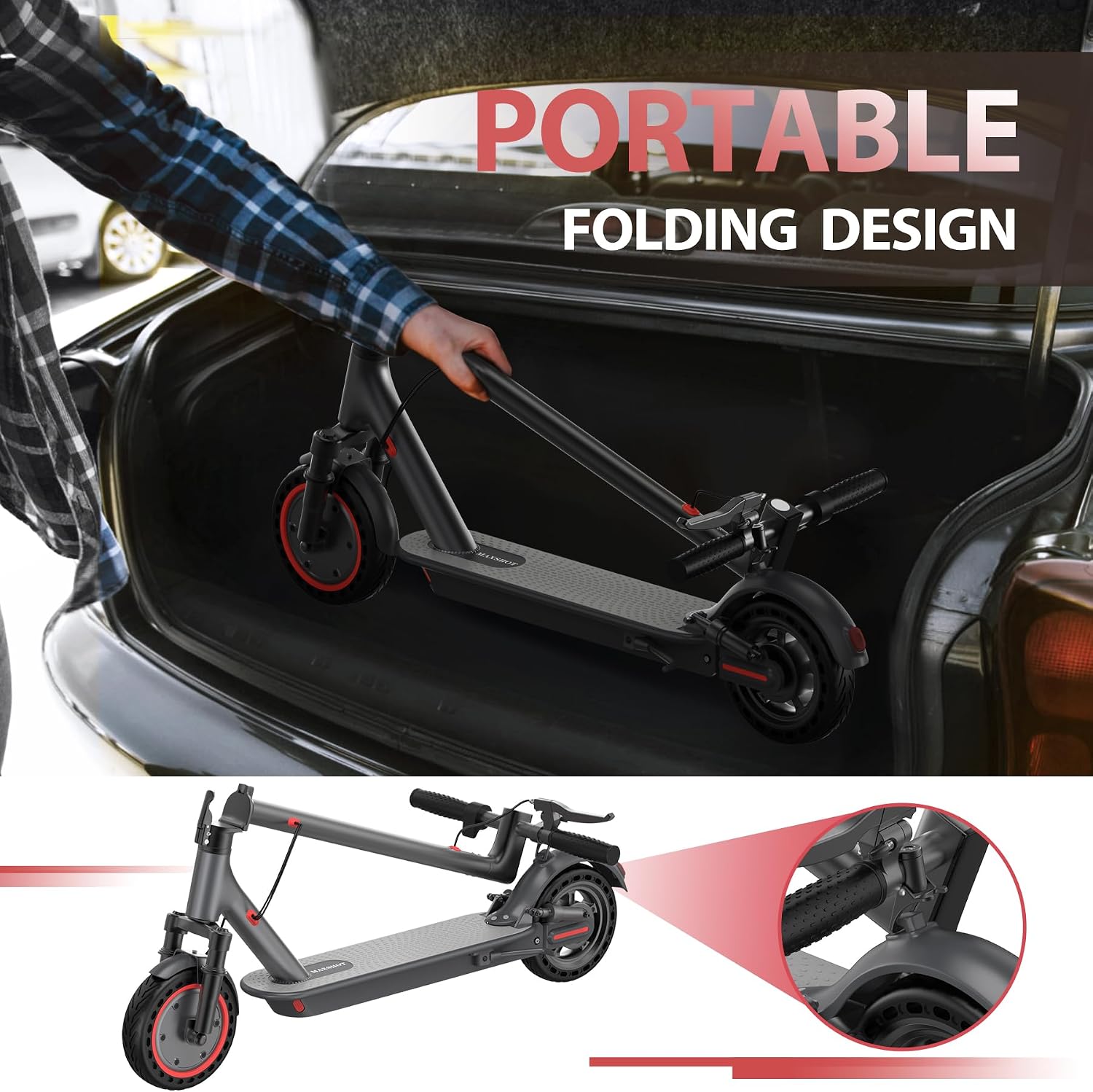 MAXSHOT Electric Scooter for Adults, 8.5/14' Tires, 19/22Mph, 350W/500W Motor, 16-28 Miles Range, Folding E-Scooter with Dual Suspension,APP Control