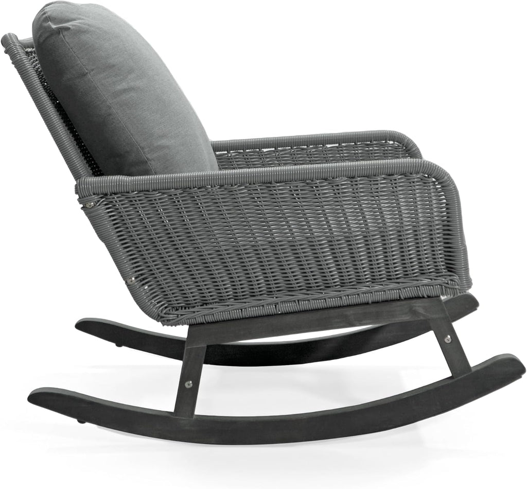 Christopher Knight Home Nadine Patio Rocking Chairs Set of 2, Wicker Rocker, Wood Rocking Chair, PE Rattan Wicker Chair, Rocking Chair with Cushions, Comfort Wicker Rocker for Backyard Balcony, Gray