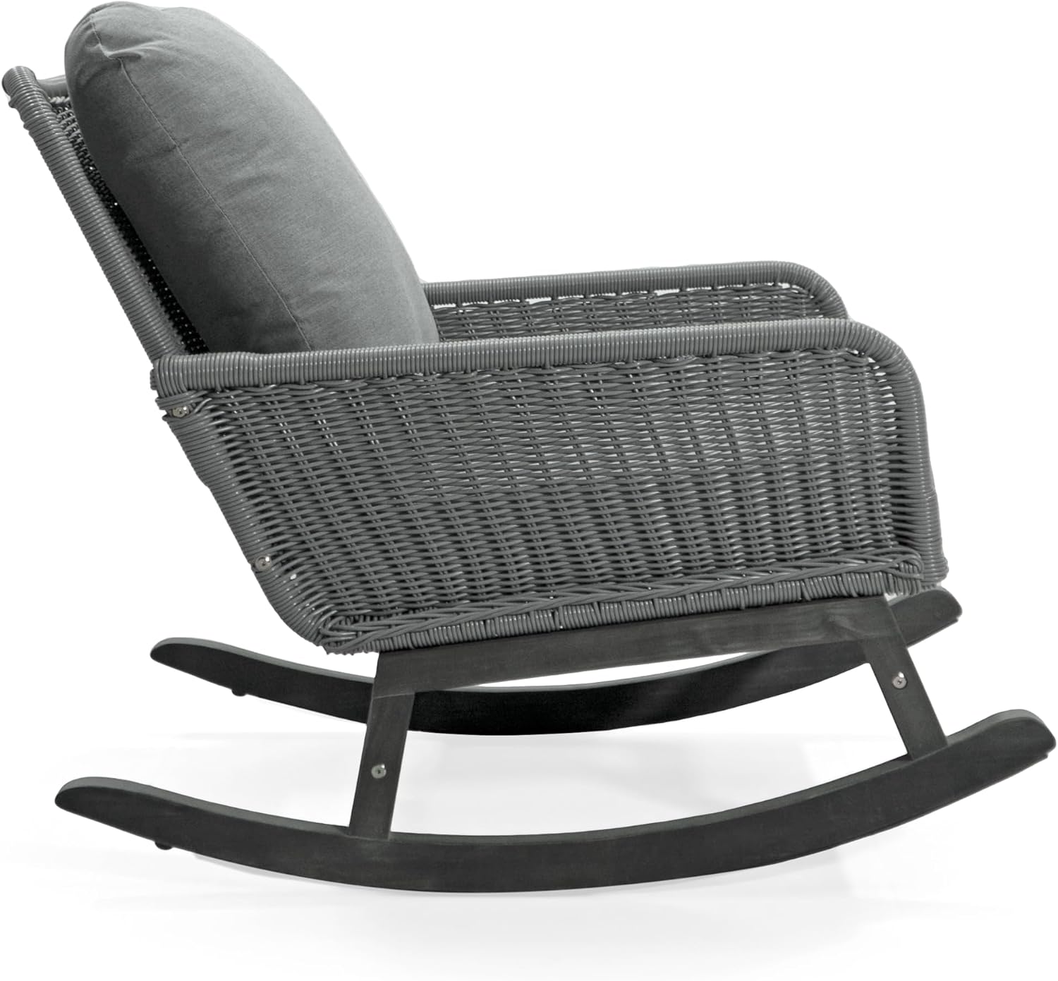 Christopher Knight Home Nadine Patio Rocking Chairs Set of 2, Wicker Rocker, Wood Rocking Chair, PE Rattan Wicker Chair, Rocking Chair with Cushions, Comfort Wicker Rocker for Backyard Balcony, Gray