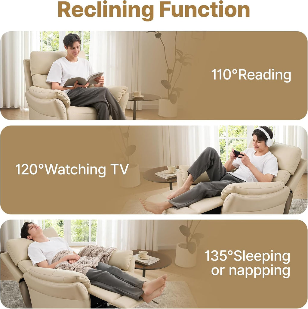 AIRSKY Swivel Rocker Recliner Oversized,Top-Grain Leather Recliner,Lazy Boy Recliner Chair,Single Sofa for Living Room Nursery,Glider Rocking Chair for Reading,Bedroom,Beige,R1 PRO