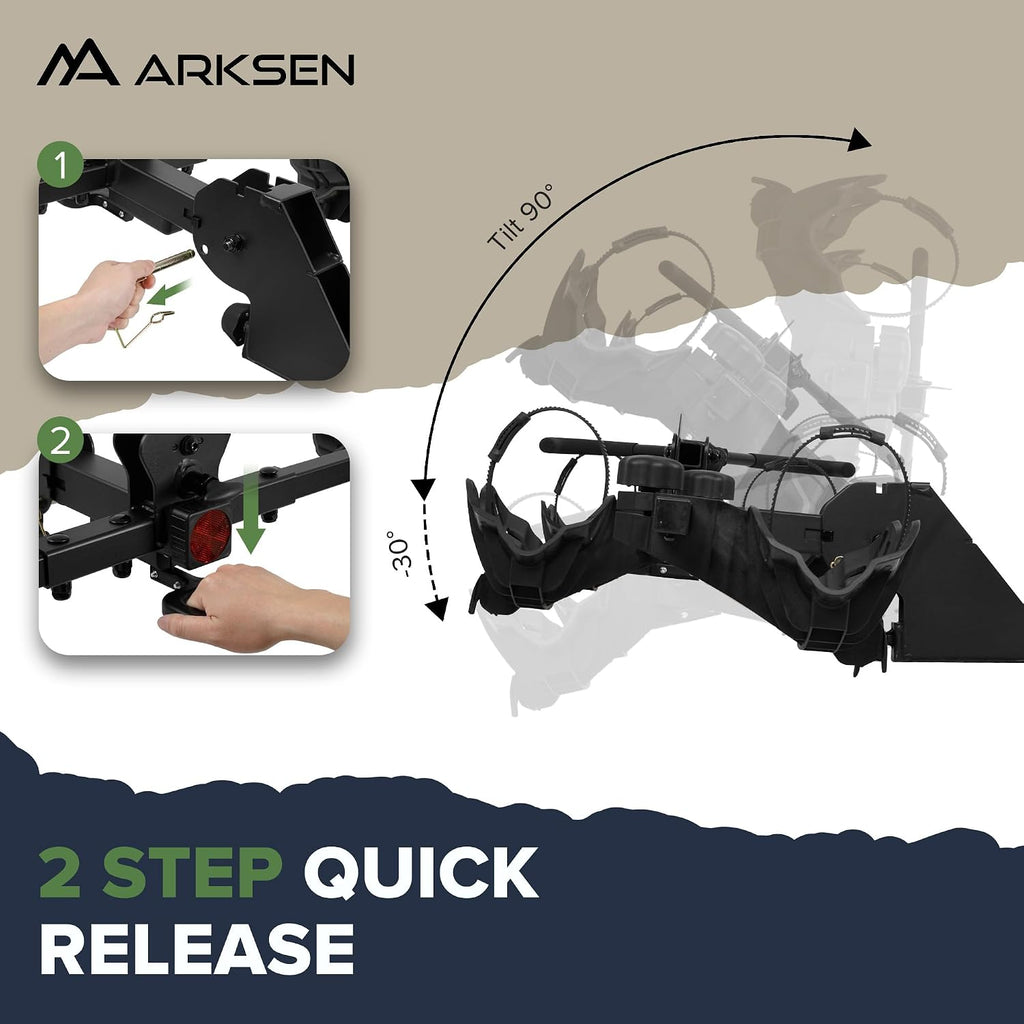 ARKSEN Ebike Hitch Rack, 2-Bike Foldable Platform Hitch Mount Carrier w/Smart Tilting & Quick Release, Holds Electric Bikes 85 lbs Each (170 lbs Total), Fits 2' Receiver for SUV, Truck & RV, Fat Tire