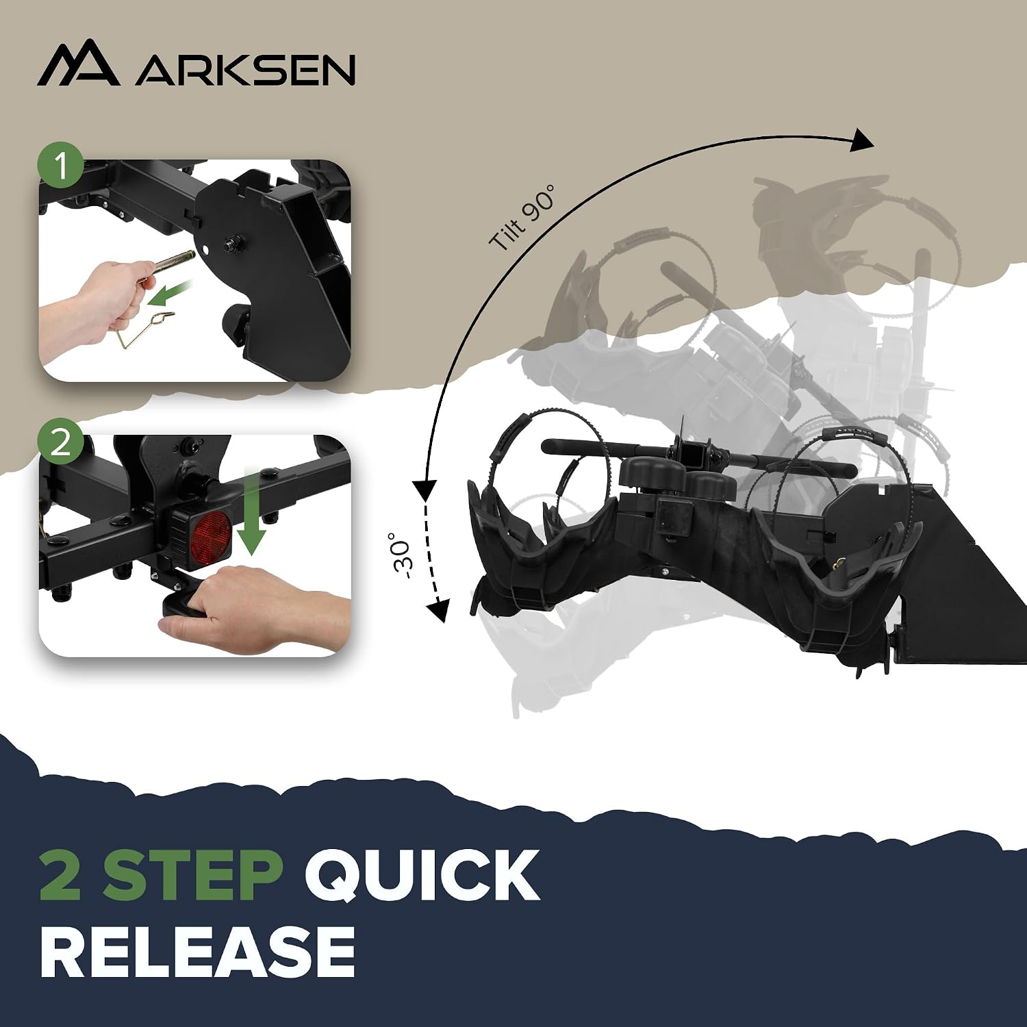 ARKSEN Ebike Hitch Rack, 2-Bike Foldable Platform Hitch Mount Carrier w/Smart Tilting & Quick Release, Holds Electric Bikes 85 lbs Each (170 lbs Total), Fits 2' Receiver for SUV, Truck & RV, Fat Tire