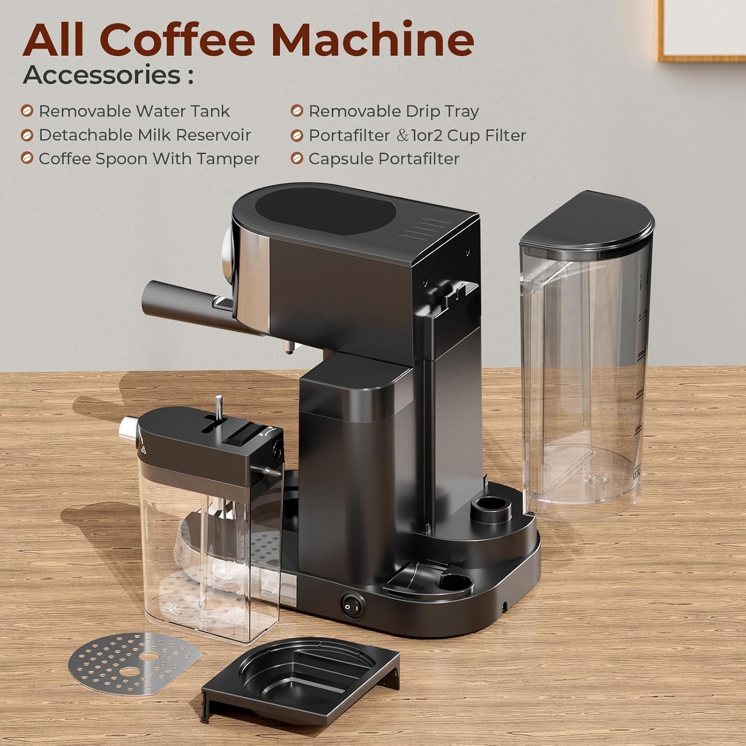 Electactic Espresso Machine 20 Bar, Super Compact Espresso Maker Stainless Steel with Touch Screen, Professional Coffee Machine, Automatic Milk Frother for Cappuccino