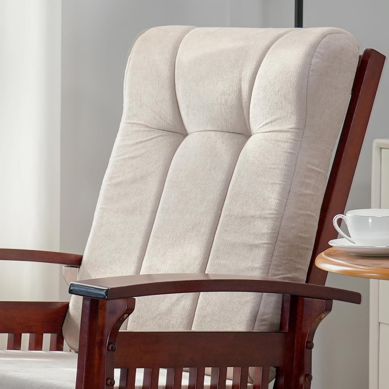 Rustic Glider Chair for Nursery with Ottoman, Resistant Rubber Wood Nursery Glider and Ottoman Sets for Relaxing, Rocking Chair for Living Room Bedroom, Cream White