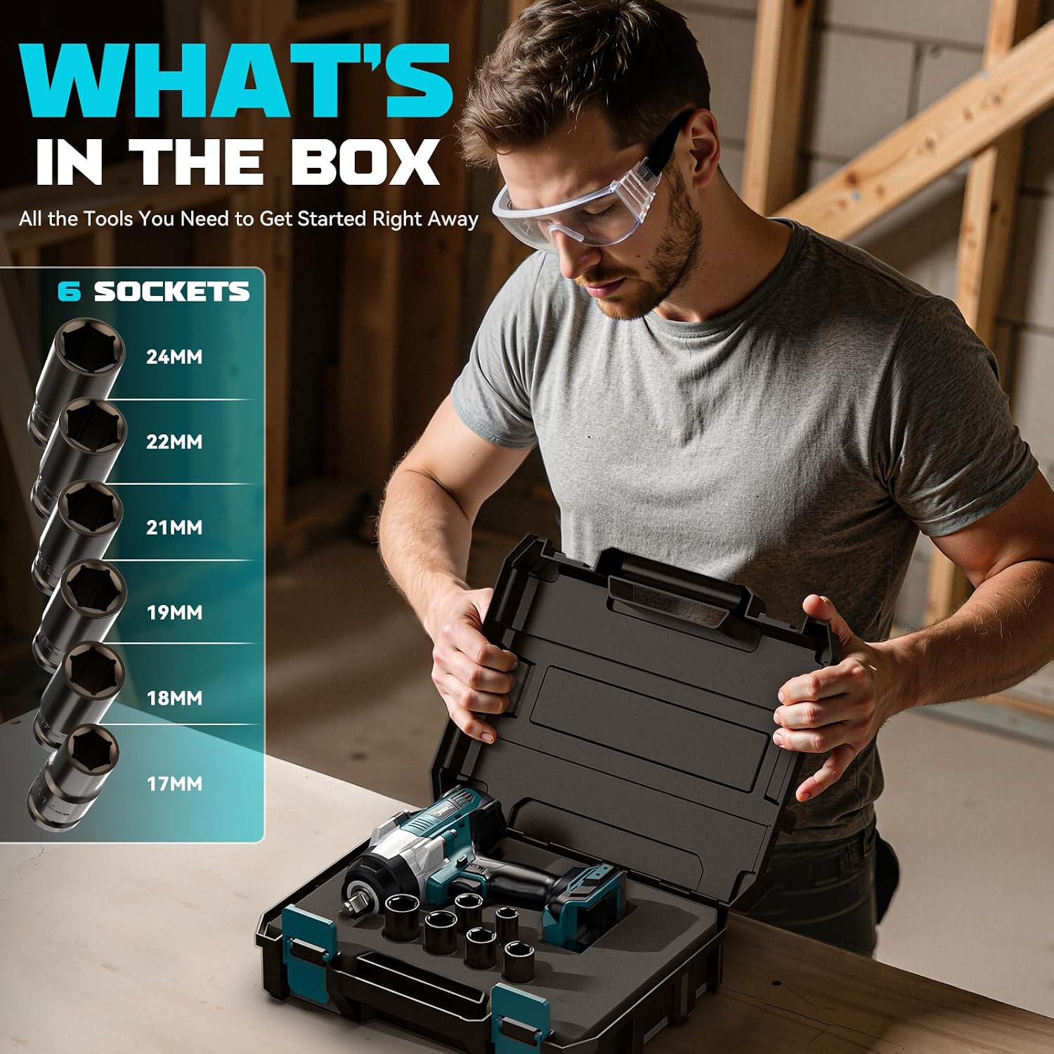 DIYtoolifz Cordless Impact Wrench 1/2' Compatible with Makita 18v Battery, 1700 Ft-lbs High Torque Impact Driver with 6Pcs Sockets & Storage Case, Impact Gun with 4 Modes & LED Light(Tool Only)