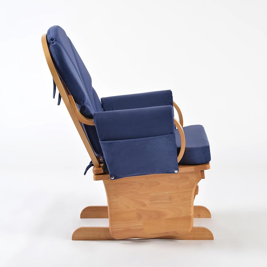 Wood Base Glider Rocker Chair, Nursery Rocking Chairs with Velvet Fabric, Silent Swing Solid, Easy to Assemble for Nursery (Beech Wood Blue)