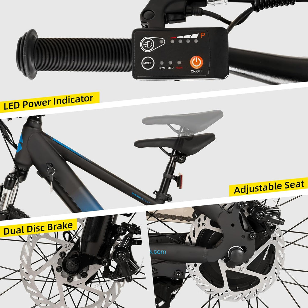 JOYSTAR 20 26 Inch Electric Bike for Kids Teens Ages 6+ with 250W/500W Brushless Motor, Electric Mountain Bicycle with Removable Battery, Safe Children Ebikes with Dual Disc Brakes