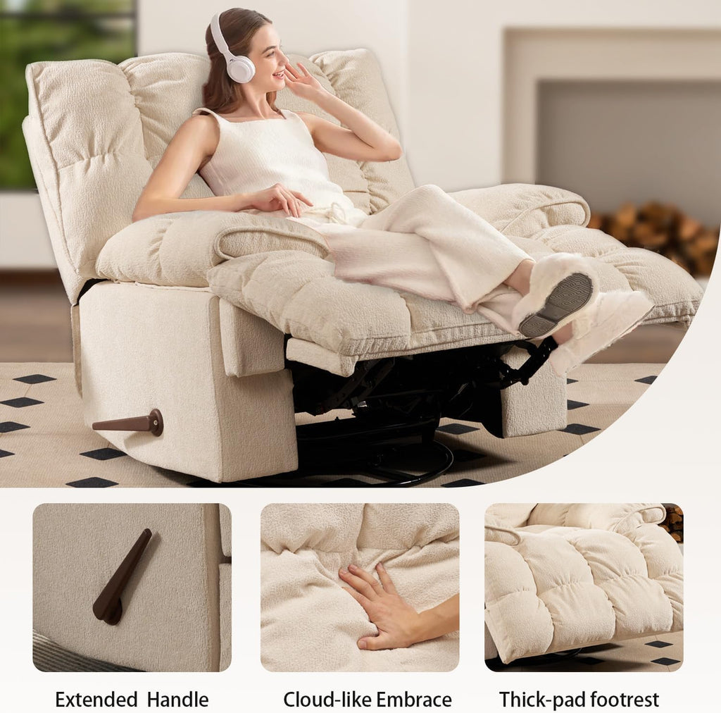 SITJOY Oversized Power Swivel Rocker Recliner Chair, Overstuffed Extra Wide Rocking Chair for Big and Tall, Glider Recliner Nursery Chair, Soft Breathable Fabric in Beige, Manual