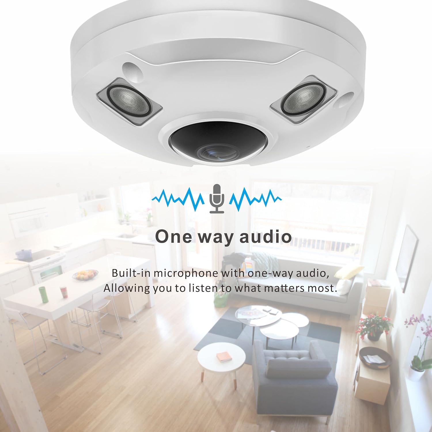 5MP POE IP Fisheye Camera, 1.44mm Lens 360° Viewing Angle Metal Panorama Camera, Mic. Audio in, 48ft Infrared Night Vision, Motion Detection, WDR, IP66 Water-Proof Indoor&Outdoor