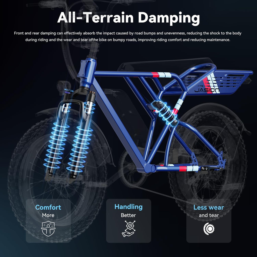 Jasion RetroVolt Electric Bike for Adults, 1500W/2000W Peak - 30/38MPH Electric Dirt Bike, 48V-52V, 13AH/20AH Battery, 65/90Miles Max Range Electric Motorcycle, 20'' X 4'' Fat Tire All-Terrain E-Bike